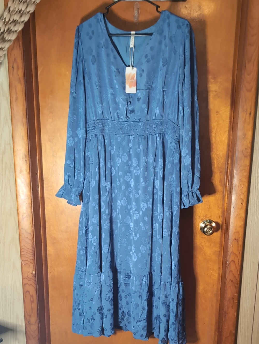 Blue Long Sleeve Floral Maxi Dress